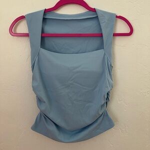 Light Blue Ribbed Square-Neck Women’s Tank Top